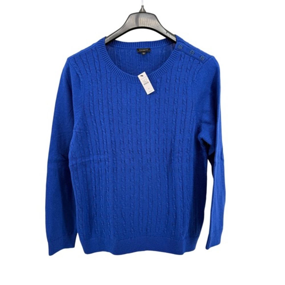 NEW‎ Talbots Cable Knit Sweater Womens XL Sweater Royal Blue Shoulder Buttons